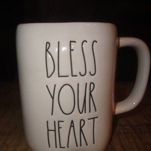 Rae Dunn Mug "Bless Your Heart" Mint Condition Folk Art Pottery